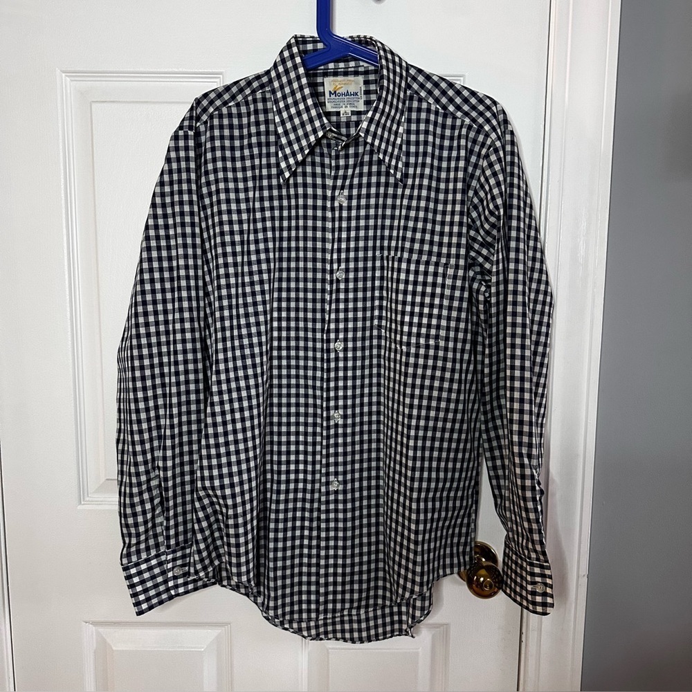 MOHAWK Men’s Black & White Gingham Shirt - Over Sized Collars, Size L 16-16.5”